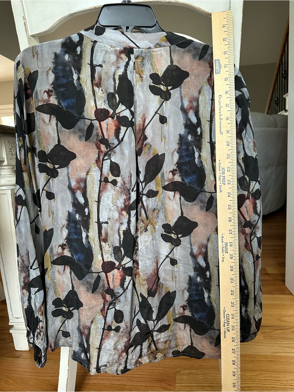 APNY Floral Tie-Front Blouse in Multi-Color (Black, Cream, Brown). Sz L. Cupro